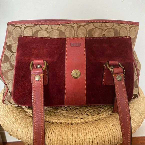 COACH Vintage Y2K Special Edition Fall 2004 Burgundy Suede Monogram Shoulder Bag - Picture 12 of 16